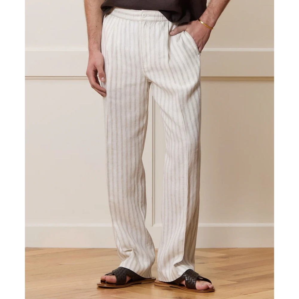 TODD SNYDER Relaxed 100% Linen Leisure‎ Pants in White Striped Pleated NWT $198